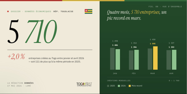 Cinq graphiques pour comprendre la hausse de  la cr&eacute;ation d'entreprises au Togo en 2026